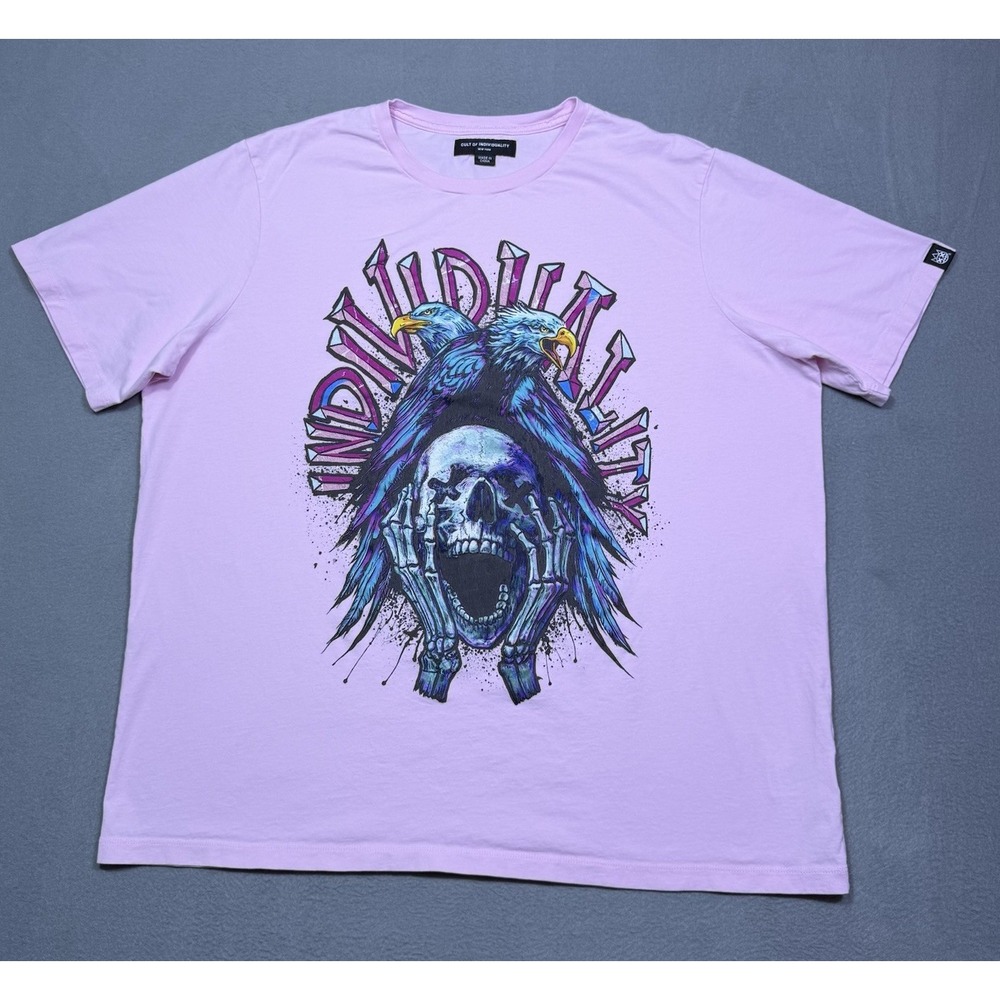Cult of Individuality T Shirt Mens XL Skull Eagle Graphic Pink Gothic Y2K Retro